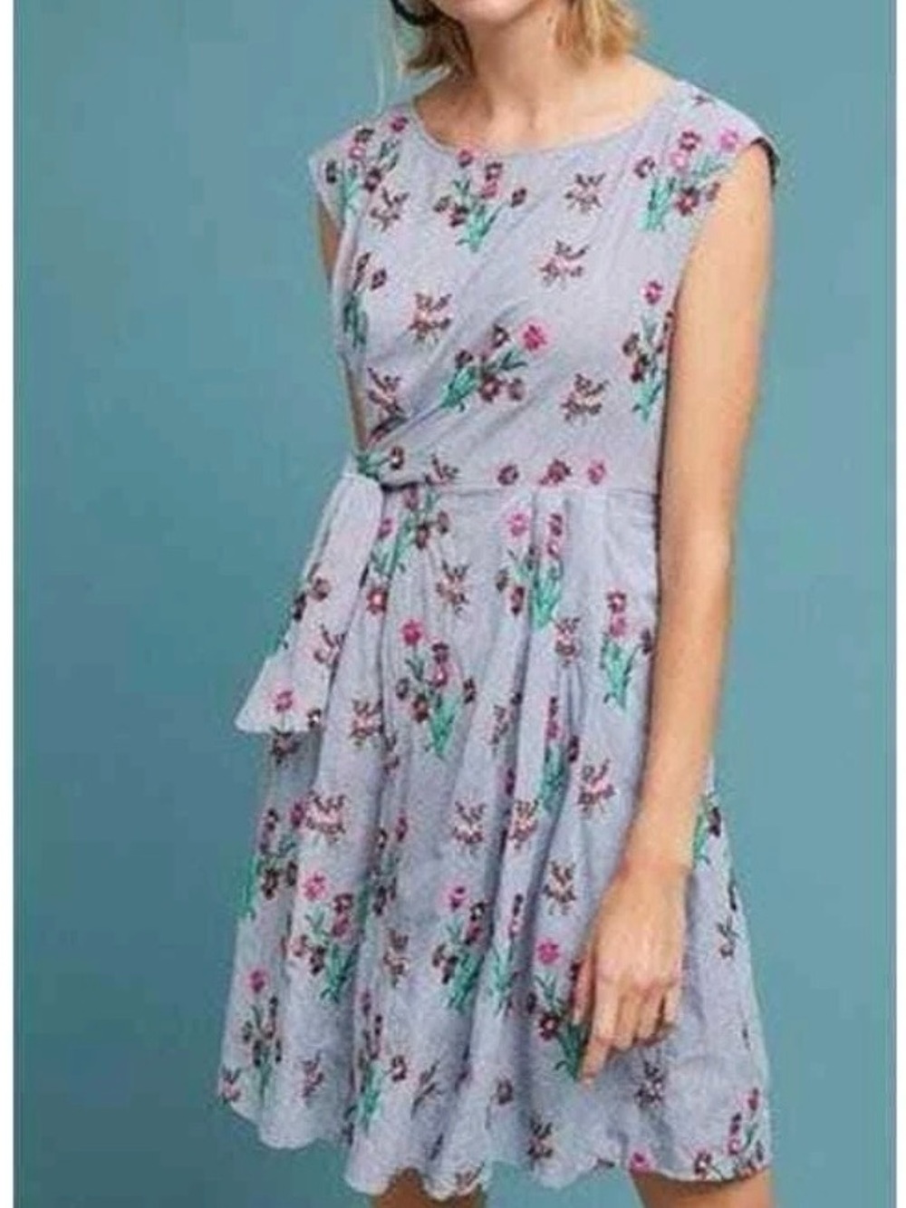 Maeve Anthropologie Embroidered Floral Stripe Wrap Dress 8 Petite